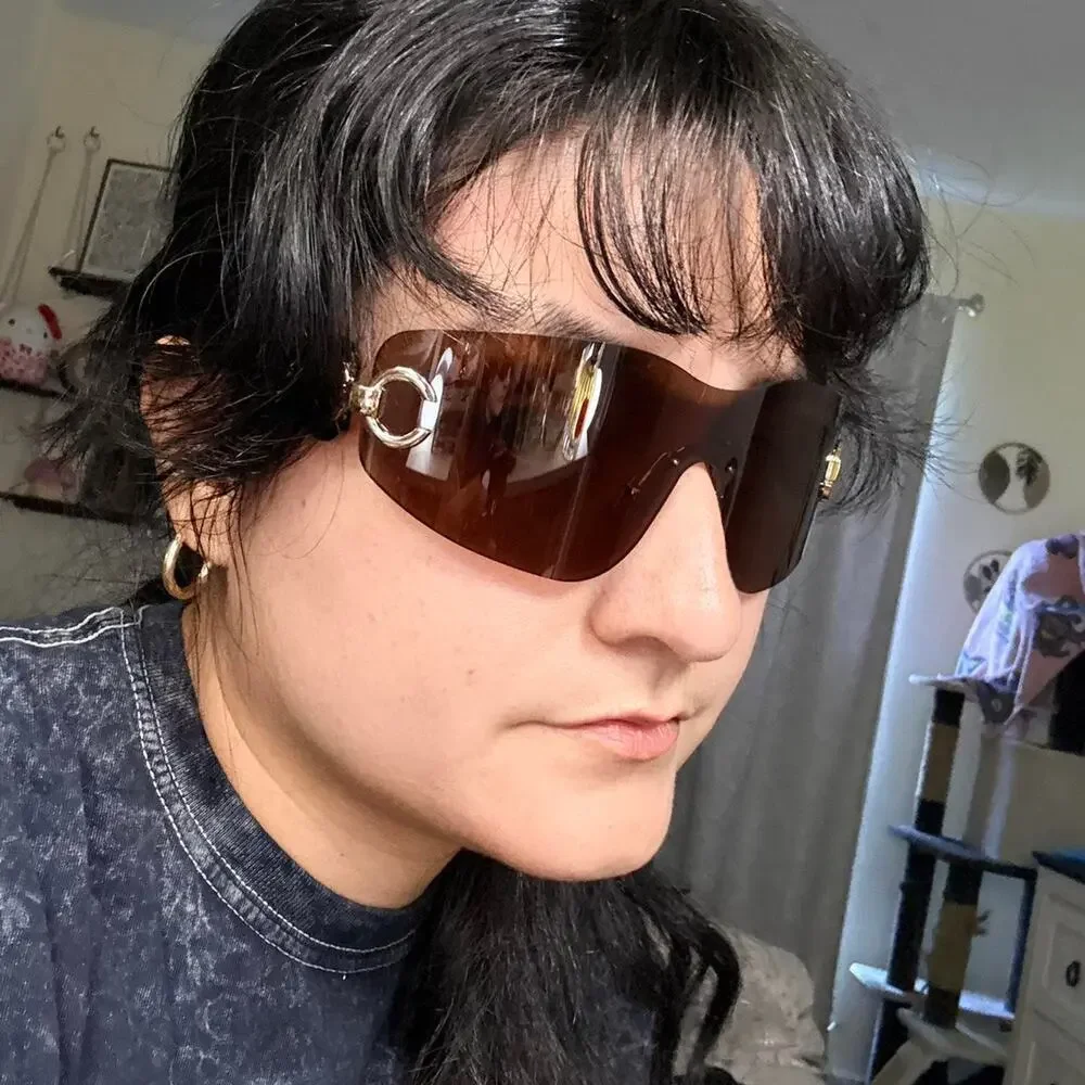 Y2k Shield Brown Sunglasses double c oversized wrap Summer Coastal